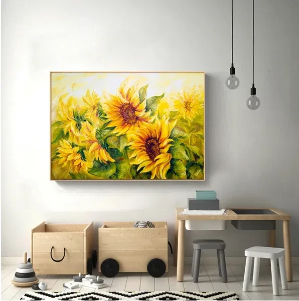 Large Size Sunflower Oil Painting Print on Canvas Abstract European Style Poster Printed Painting Pictures Decor Wall Mural Design for Room Decoration Without Frames