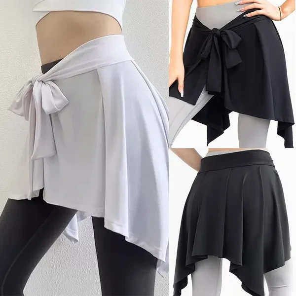 Women Student College Tennis Self-Tie Athletic Yoga Skirt Long Strap Hip Covering Bottoms Ballet Sports Wrap Short Skirts Cover Up ZOU
