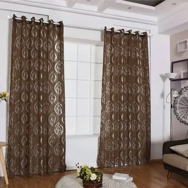 Floral Embroidery Semi Sheer Curtains Faux Linen Window Panels for Living Room Bedroom French Door and Den