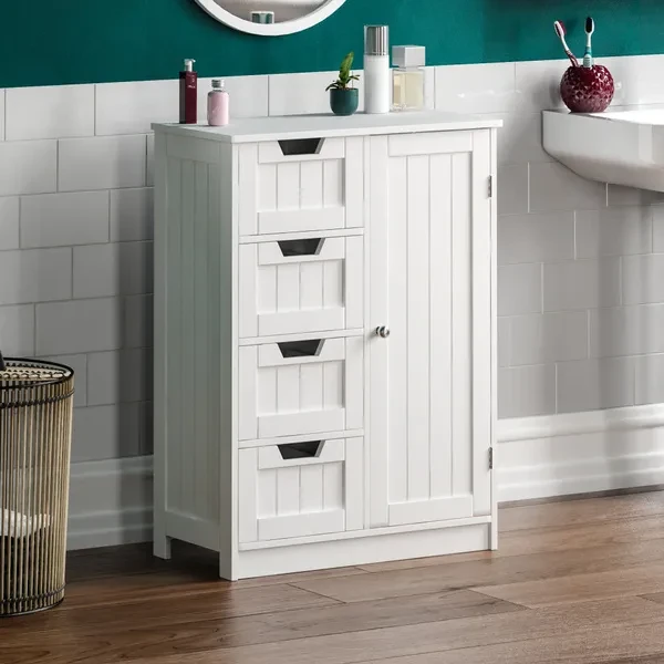 Priano 4 Drawer 1 Door Freestanding Cabinet Cupboard Bathroom White