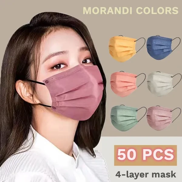 Face Masks For Women & Men 4 Layers Disposable Face Mask For Adults Elegant Morandi Colors Masks - 50 PCS