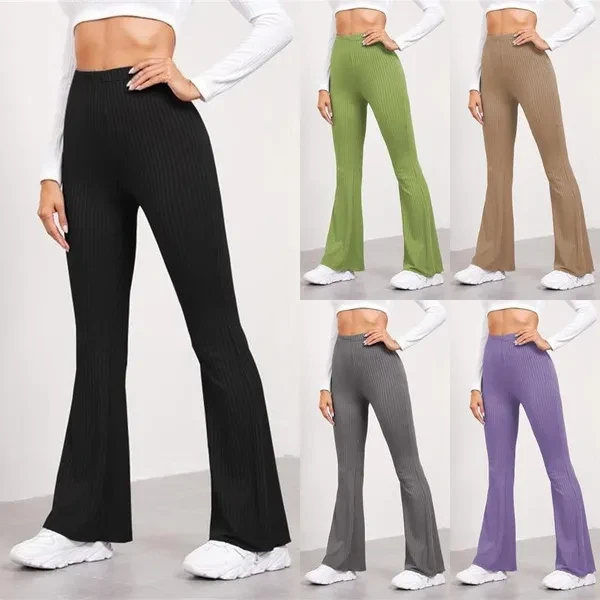 Women's Fashion Casual Solid Sports Pants High Waist Yoga Pants Trumpet Pants Soft Comfy Pants
