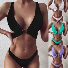 Women Fashion Swimsuit Female Double-sided Nylon Solid Color Strap Sexy Split Bikini New Swimwear