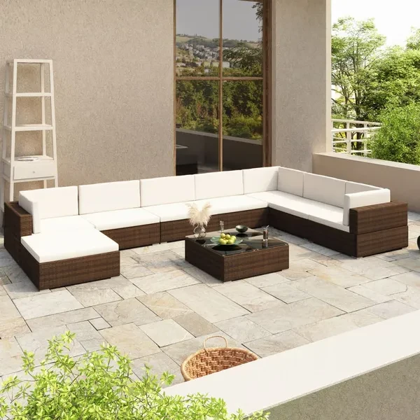 8 pcs. Garden lounge set with brown poly rattan cushions Garten Lounge-Set tuin loungeset ensemble de salon de jardin