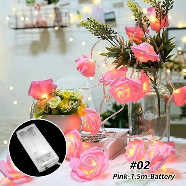 1.5/3m 20 Lights Rose Flower Shaped LED Light String Warm Lights Home Garden Party Decoration Lights Christmas Wedding Party Decoration