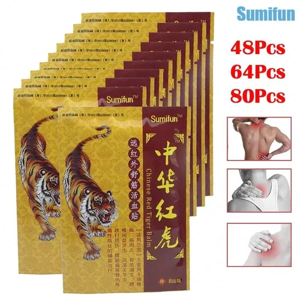 Sumifun 486480Pcs Chinese Red Tiger Balm Muscle Ache Back Joint Pain Relief Plaster Rheumatoid Arthritis Health Care Massage Relaxation Pain Relief Patches