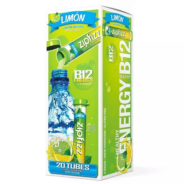 Zipfizz Energy Multi-Vitamin Hydration Drink Mix, Limon, 20 ct