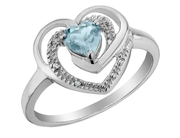 1/3 Carat (ctw) Aquamarine Heart Ring in Sterling Silver