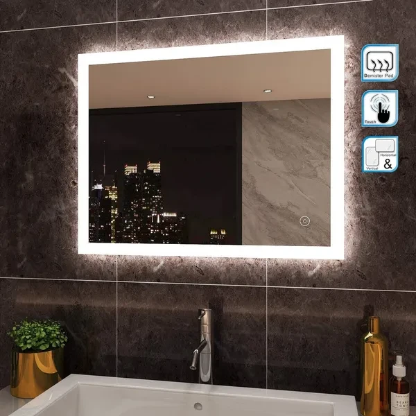 Fogless LED Bathroom Lighted Vanity Mirror Make-up Mirror Wall Mirror for Makeup Washing with Dimmer Touch Button FR