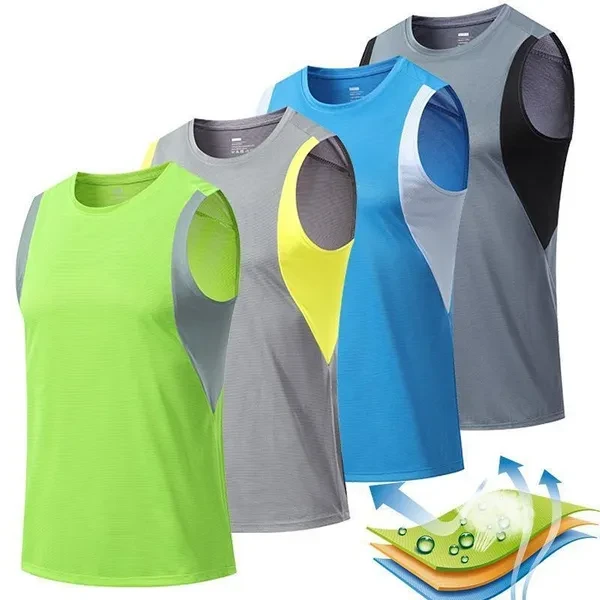 Fashion Quick-drying Singlet Men's Sports Sleeveless Breathable Vest Fitness Training Tank Tops Men Round Neck Running Fitness Muscle Training Tops