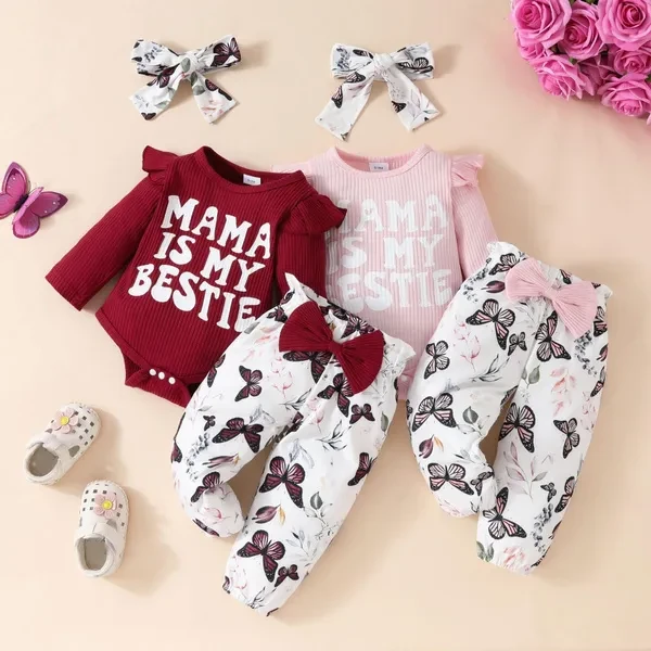 Newborn Infant Baby Girl Clothes Ruffle Romper Toddler Girl Floral Cotton Pant Sets Girls Clothing Outfit