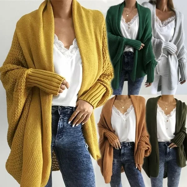 Fashion Women Spring Autumn Long Sleeve Cardigan Sweater Casual Solid Color Loose Knitted Sweater Jacket