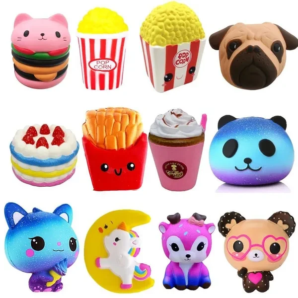 Jumbo Squishy Colorful Animal Fruit Toy Squeeze Slow Rising Soft Cute Funny Stress Relief Squeeze Toys for Kids Xmas Gift