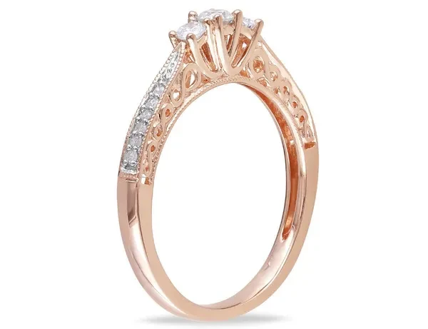 1/4 Carat (ctw) Three-Stone Diamond Ring 10K Rose Pink Gold