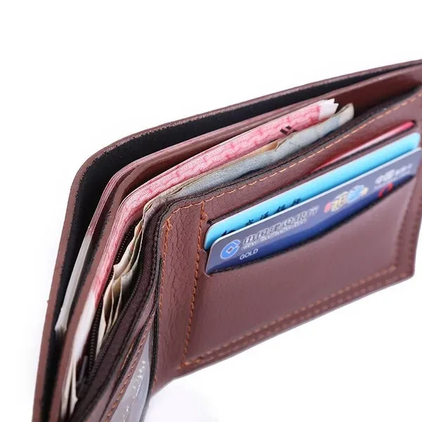 Men's Leather Short Wallet with Coin Zipper Pocket Money Purses Dollar Slim Wallets Card Holder Bag
