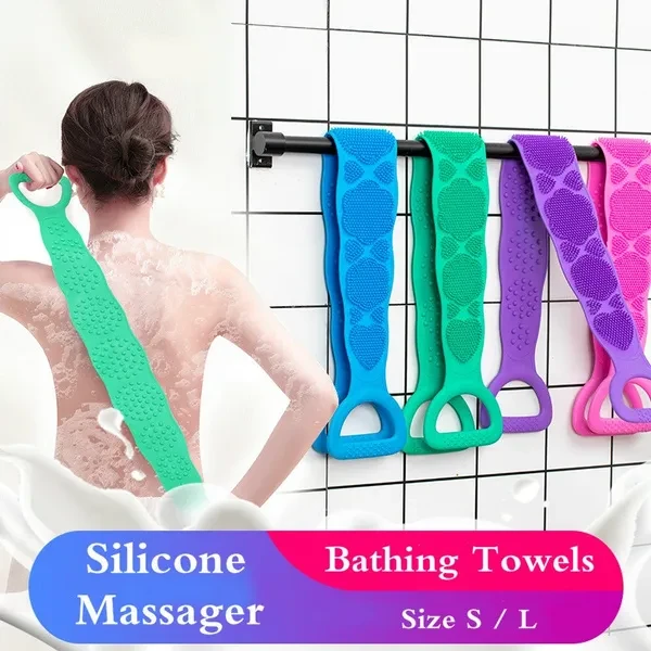 Silicone Bath Towel Silicone Brushes Bath Towels Rubbing Back Mud Peeling Body Massage Shower Extended Scrubber Skin Clean Shower Brushes Silicone Bath Brush
