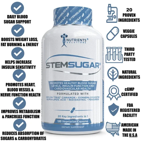 Ultra-Premium Blood Sugar Support Supplement with Ceylon Cinnamon - Naturally Promotes Healthy Heart, Glucose Levels, Insulin Function and Weight Loss - 20 Key Nutrients - 120 Veg Caps