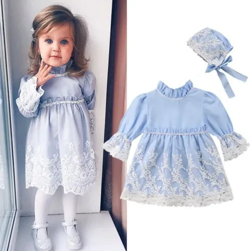 Toddler Kid Baby Girls Dress Long Sleeve Princess Lace Party Clothes Sundress