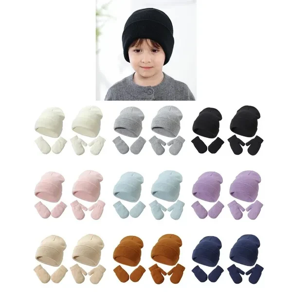 Baby Winter Hat Gloves Set for Infant Toddler Girls Boys Solid Color Warm Crochet Knitted Hat Gloves Baby Supplies YUA