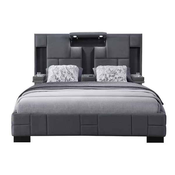 Contemporary Oscar Dark Grey 8 Queen Bed No Wood Trim