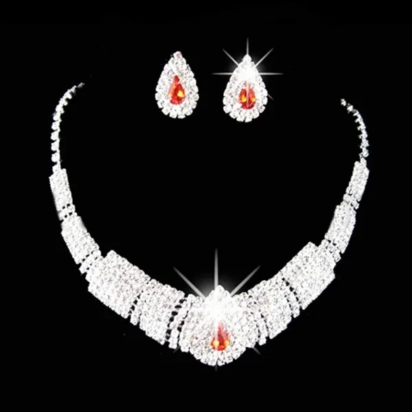 Rhinestone Drop Necklace Earring Plated Jewelry Set for Wedding Bridal