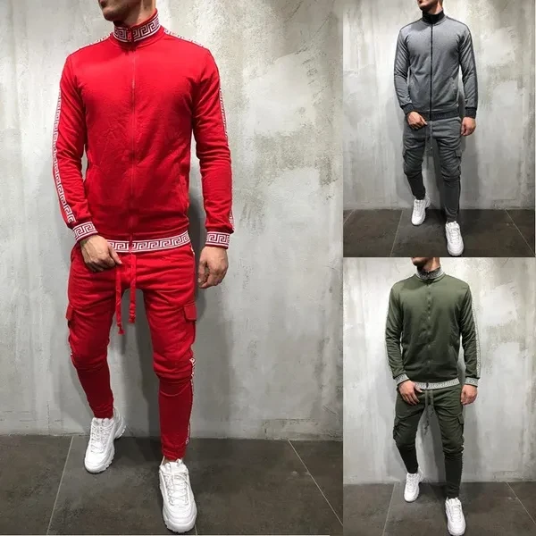 New Men's Casual Sportswear Slim Body Fitness Print Trousers Jacket