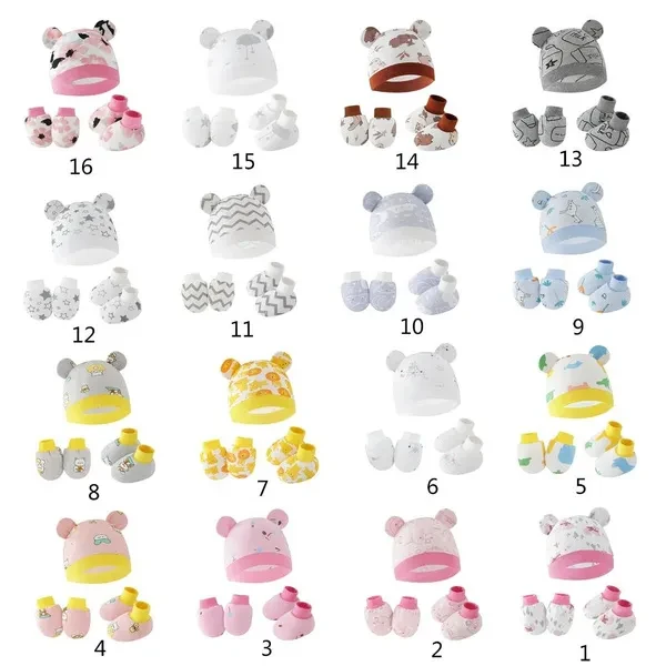 Newborn Hat, Scratch Proof Gloves and Footwear Baby Essential Headwear Anti Scratches Hand Mittens and Foot Wrap AOA