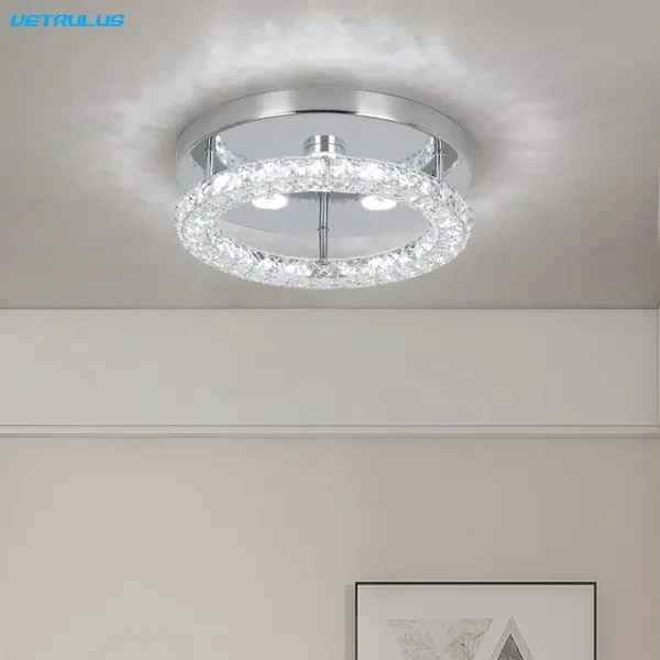 Modern Crystal Chandelier 3 Colors Changeable LED Ceiling Lamps Stainless Steel Light Fixtures for Kitchen Island Dining Room Bedroom Hallway Living Room