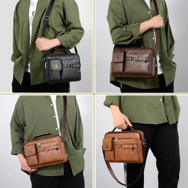 Messenger Bags for Men, Leather Crossbody Bag Waterproof Shoulder Bags Multifunction Briefcase Travel Work Business Handbags With Adjustable Strap