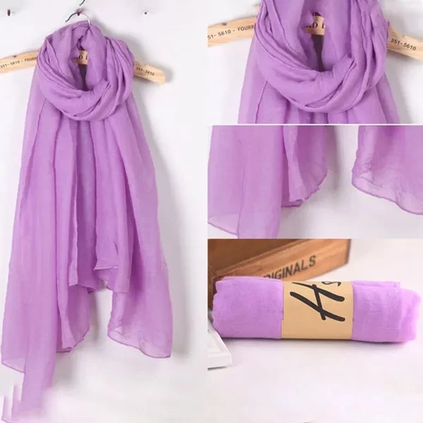 1pcs Women Solid Color Long Scarf Wrap Vintage Cotton Linen Large Shawl Hijab Elegant OUY