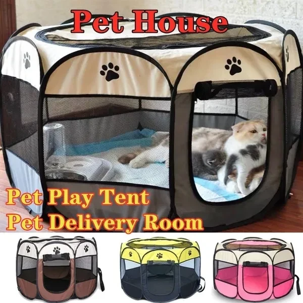 Portable Foldable Pet Dog Cat Playpen Tent Dog Exercise Play Kennel Outdoor Dogs Cats Nest House Delivery Room Crate Dog House Puppy Kennel Cat Cage