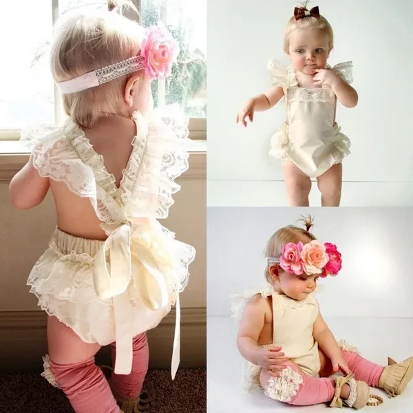 Newborn Infant Baby Girls Romper Bodysuit Lace Ruffle Jumpsuit Sunsuit Outfits Clothes 0-24M
