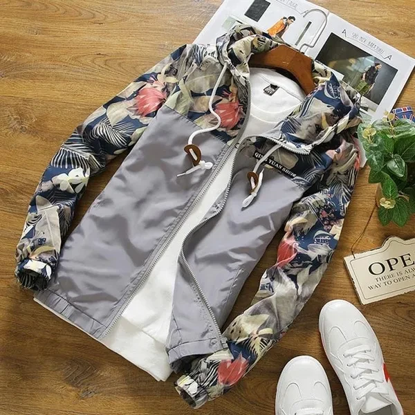 New Spring Autumn Bomber Hooded Jacket Men Casual Slim Patchwork Windbreaker Jacket Male Outwear Zipper Thin Coat Brand Clothing