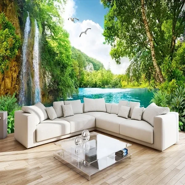 3D Wall Mural Wallpaper Home Decor Green Mountain Waterfall Nature Landscape 3D Photo Wall Paper For Living Room Bedroom