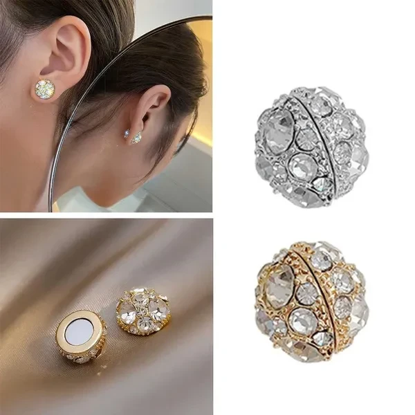 Elegant Strong Magnet Ear Clip Inlaid Zircon Round Clip on Earrings Jewelry