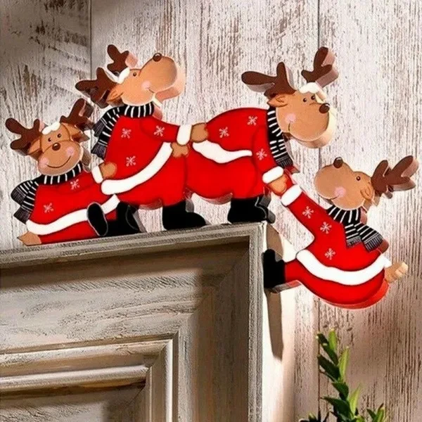 Christmas Door Frame Decorations Wooden Decorations Santa Claus Christmas Elk Wood Crafts Christmas Decorations