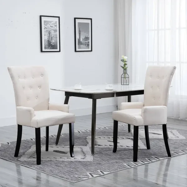 Dining room chairs with armrests 2 pieces. Beige fabric Essensstuhl eetstoel chaise de salle à manger