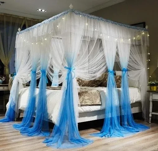 4 Corners Post Canopy Bed Curtains for Girls Boys Or Adults- Cozy Drape Mosquito Net - Cute Princess Bedroom Decoration Accessories