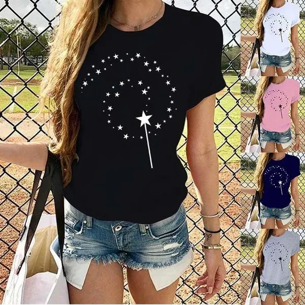 Women's Fashion Printed Magic Stars Print T-shirts Summer Casual Loose Round Neck Creative Personalized T-shirts