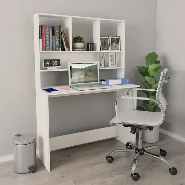 Desk With Shelves White 110X45X157 Cm Chipboard Schreibtisch Bureau Table de bureau