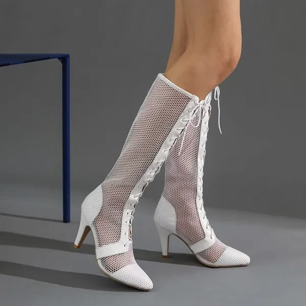 Women Hollow Out High Boots Lace Up Shoes Plus Size 34-46 Fashion Spring Autumn Winter Summer Shoe