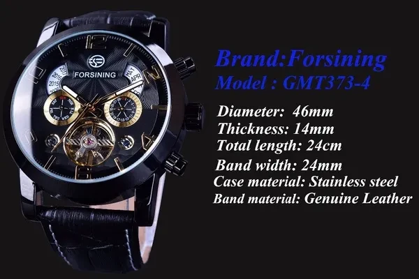 FORSINING Multifunction Mechanical Auto Analog Date Day Leather Strap Male Clock Men Dress Wrist Automatic Self Wind Watch with Gift Box