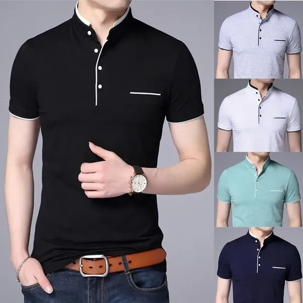 Tees Male Elegant Men Summer Casual Slim Printing Cotton Short Sleeves Polo Shirt