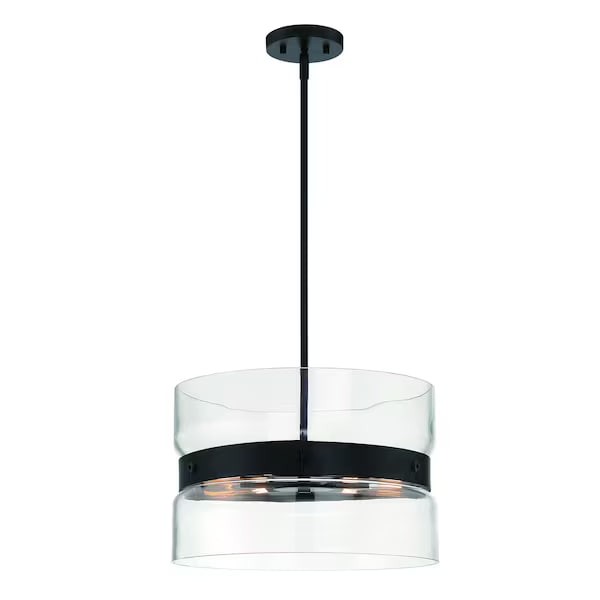 Midnight La 60 Watt 6 Light Matte Black Pendant with Clear Glass Dual Shade