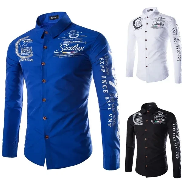 geek new autumn and winter men's shirt printing casual long sleeve