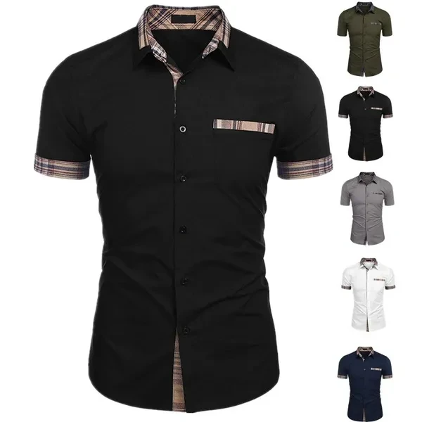 Men's Short-sleeved Summer New Casual Shirts Pure Color Business Men's Shirts Men's Fashion Button Pocket Shirts