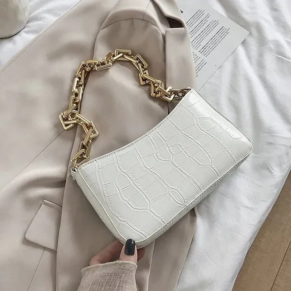 SWDF Stone Pattern PU Armpit Leather Bag for Women Solid Color Chain Shoulder Bag 2020 Female Travel Fashion Tote Bag