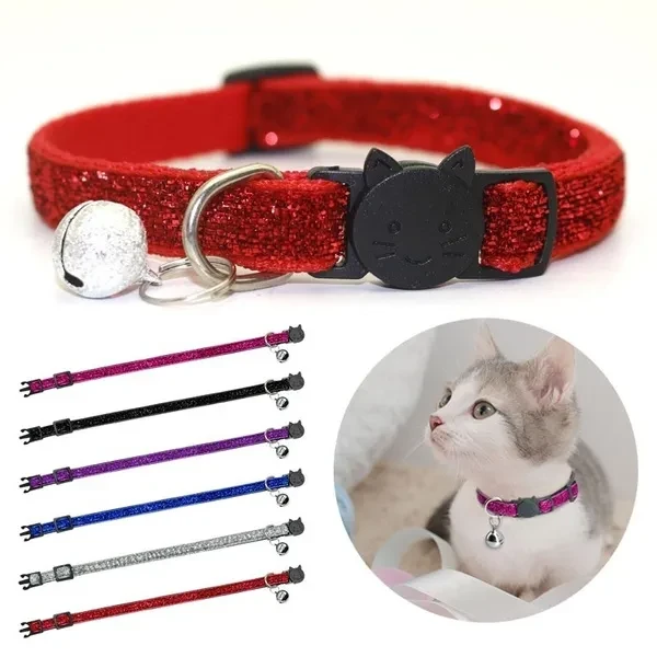 1/2/3pcs Pet Cat Dog Necklace Safety Buckle Small Dog Patch Cloth Bell Collar Puppy Adjusted Collar Glitter Velvet Collar Puppy Necklace 8 Colors
