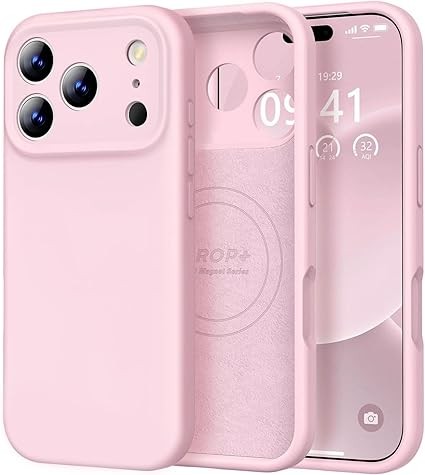 Vooii Magnetic for iPhone 17 Pro Max Case, Compatible with Magsafe (Premium Liquid Silicone) (Integrated Camera Control Button) Full Body Protective Anti-Scratch Microfiber Lining 6.9 inch, Chalk Pink