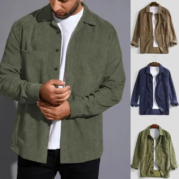 Autumn and Winter Men Fashion Casual Long Sleeve Corduroy Shirt Male Button-down Retro Casual Shirts